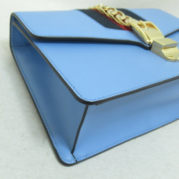 Gucci Sylvie Shoulder Bag Leather Blue - Picture 9 of 9